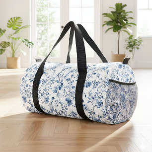 Elegantes florales Toile Blau und Weiß im Vintage- Duffle Bag