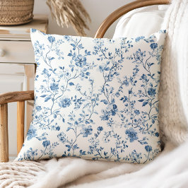 Elegantes florales Toile Blau Weiß im Vintage-Stil Kissen