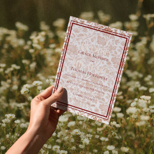 Elegantes florales Toile-Script-Monogramm rotes Ho Folieneinladung