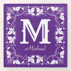 Elegantes florales Vintage-Monogramm mit individue Glasuntersetzer