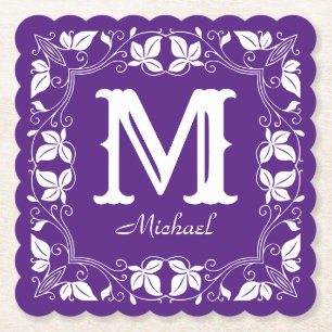 Elegantes florales Vintage-Monogramm mit individue Untersetzer