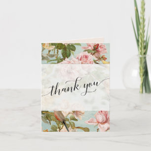 Elegantes florales Vintage-Rosa-Script-Dankeschön- Dankeskarte