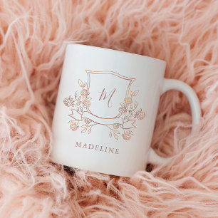 Elegantes florales Wappen   Falsches Roségold-Mono Kaffeetasse