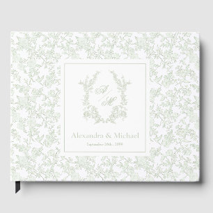 Elegantes Florales Wappen-Hochzeitsdesign in Salbe Gästebuch