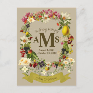 Elegantes florales Wappen In Loving Memory Trauerf Postkarte