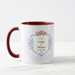 Elegantes florales Wappen mit goldenen Initialen M Tasse