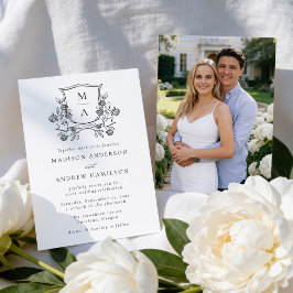 Elegantes florales Wappen-Monogramm Foto-Hochzeit Einladung