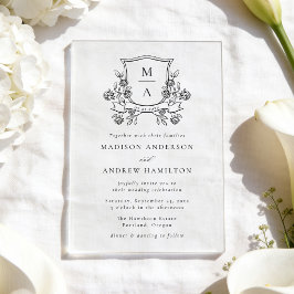 Elegantes florales Wappen-Monogramm Hochzeit Acryleinladungen
