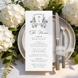 Elegantes florales Wappen-Monogramm Hochzeit Menükarte
