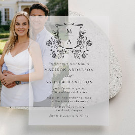 Elegantes florales Wappen-Monogramm Hochzeit Pergament Einladungen