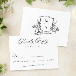 Elegantes florales Wappen-Monogramm Hochzeit RSVP Karte