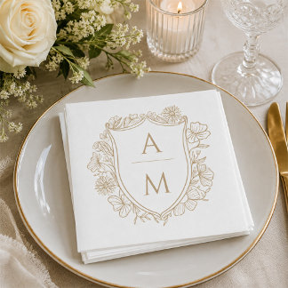 Elegantes florales Wappen-Monogramm-Hochzeit Serviette