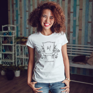 Elegantes florales Wappen Monogramm und Name T-Shirt