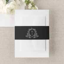 Elegantes florales Wappen Schwarz Monogramm Hochze