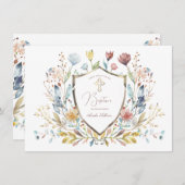 Elegantes florales Wappen Taufen Einladung (Vorne/Hinten)