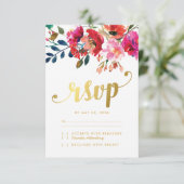 Elegantes florales Wasserfarben Weißes Gold Hochze RSVP Karte (Stehend Vorderseite)
