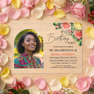 Elegantes Florales zum 29. Geburtstag mit Foto  Acryleinladungen