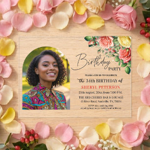 Elegantes Florales zum 34. Geburtstag mit Foto Acryleinladungen