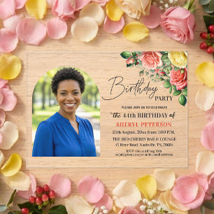 Elegantes Florales zum 44. Geburtstag mit Foto Acryleinladungen