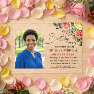 Elegantes Florales zum 46. Geburtstag mit Foto Acryleinladungen