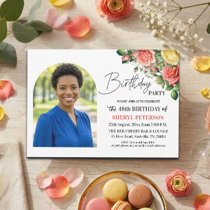 Elegantes Florales zum 48. Geburtstag mit Foto Einladung
