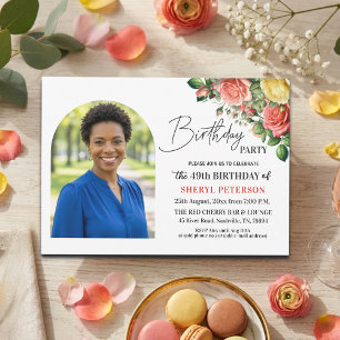 Elegantes Florales zum 49. Geburtstag mit Foto Einladung