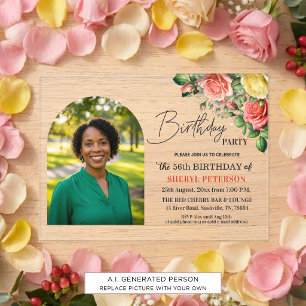 Elegantes Florales zum 56. Geburtstag mit Foto Acryleinladungen