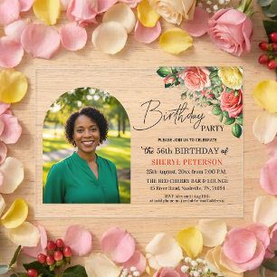 Elegantes Florales zum 56. Geburtstag mit Foto  Acryleinladungen
