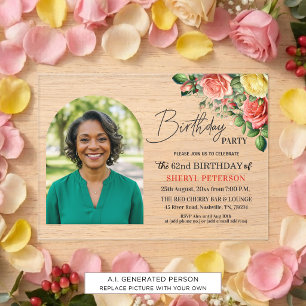 Elegantes Florales zum 62. Geburtstag mit Foto  Acryleinladungen