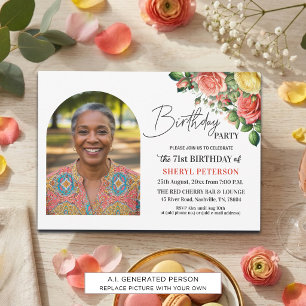 Elegantes Florales zum 71. Geburtstag mit Foto Einladung