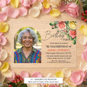 Elegantes Florales zum 83. Geburtstag mit Foto Acryleinladungen