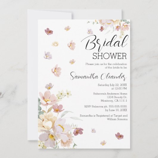 Elegantes Florals Wildblumen Brautparty Einladung (Vorderseite)