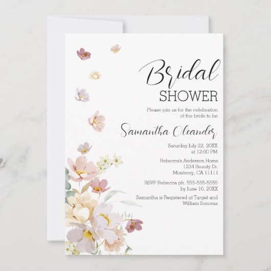 Elegantes Florals Wildblumen Brautparty Einladung (Vorderseite)