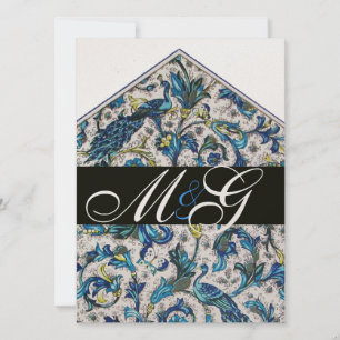 ELEGANTES FLORENTINISCHES BLAUES GOLD BLUMEN-MONOG EINLADUNG