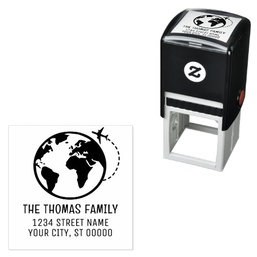 Elegantes Flugzeug Earth World Globe Kartenname Ad Permastempel (Beispiel)