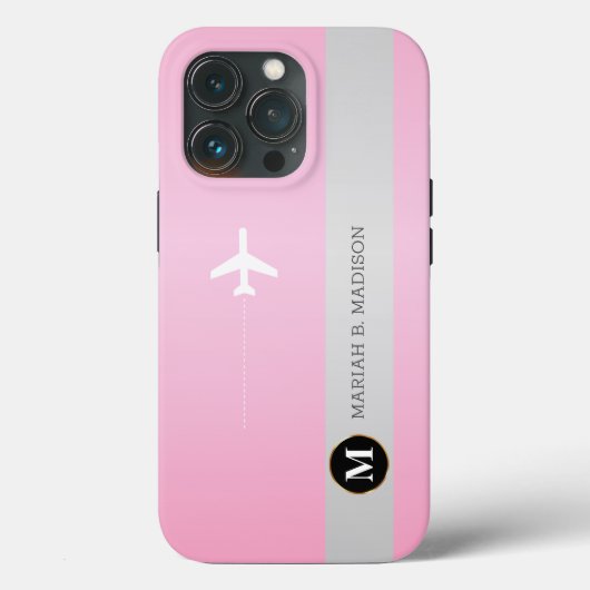 Elegantes Flugzeug, rosa Goldmetall mit Monogramm Case-Mate iPhone Hülle (Rückseite)