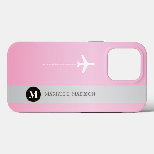 Elegantes Flugzeug, rosa Goldmetall mit Monogramm Case-Mate iPhone Hülle (Rückseite (Horizontal))