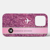 Elegantes Flugzeug Rosa Silver Glitzer Monogramm Case-Mate iPhone Hülle (Rückseite (Horizontal))