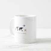 elegantes Flugzeug + weiße Karte mit Monogramm Kaffeetasse (Vorderseite Links)