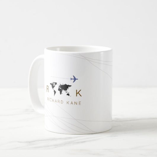 elegantes Flugzeug + weiße Karte mit Monogramm Kaffeetasse (Vorderseite Links)