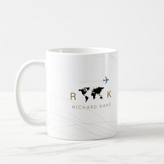 elegantes Flugzeug + weiße Karte mit Monogramm Kaffeetasse (Links)