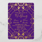 Elegantes Foil Gold und Lila Hochzeit Folieneinladung (Vorderseite)