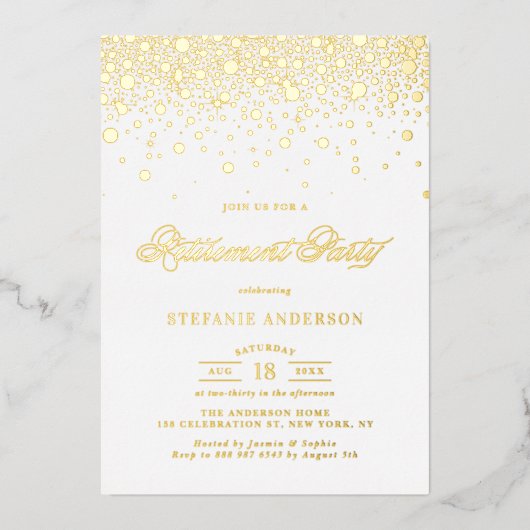 Elegantes Foil Pressed Confetti Retirement Party Folieneinladung (Vorderseite)