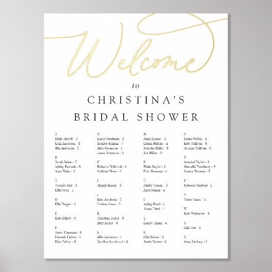 Elegantes Foil Script Alphabetisches Seating Chart Foliendrucke (Vorderseite)