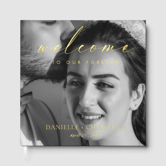 Elegantes Foil Script Willkommen bei unserer ewige Gästebuch (Vorderseite)