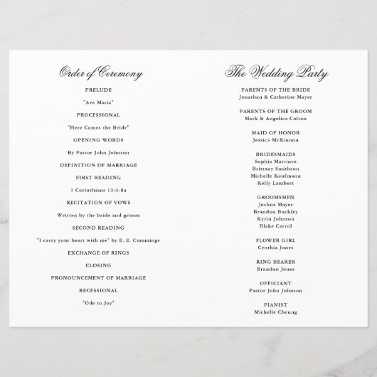 Elegantes Folding Wedding Program Black Border (Rückseite)