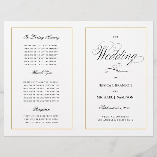 Elegantes Folding Wedding Programm Solid Gold Bord (Vorderseite)