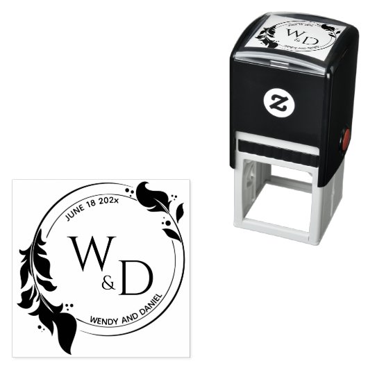 Elegantes Foliage-Doppelring-Monogramm Permastempel (Beispiel)