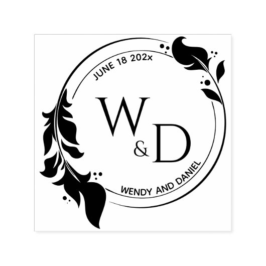 Elegantes Foliage-Doppelring-Monogramm Permastempel (Design)