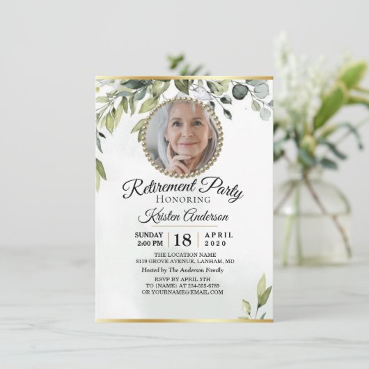 Elegantes Foliage Eucalyptus Retirement-Party Einladung (Stehend Vorderseite)